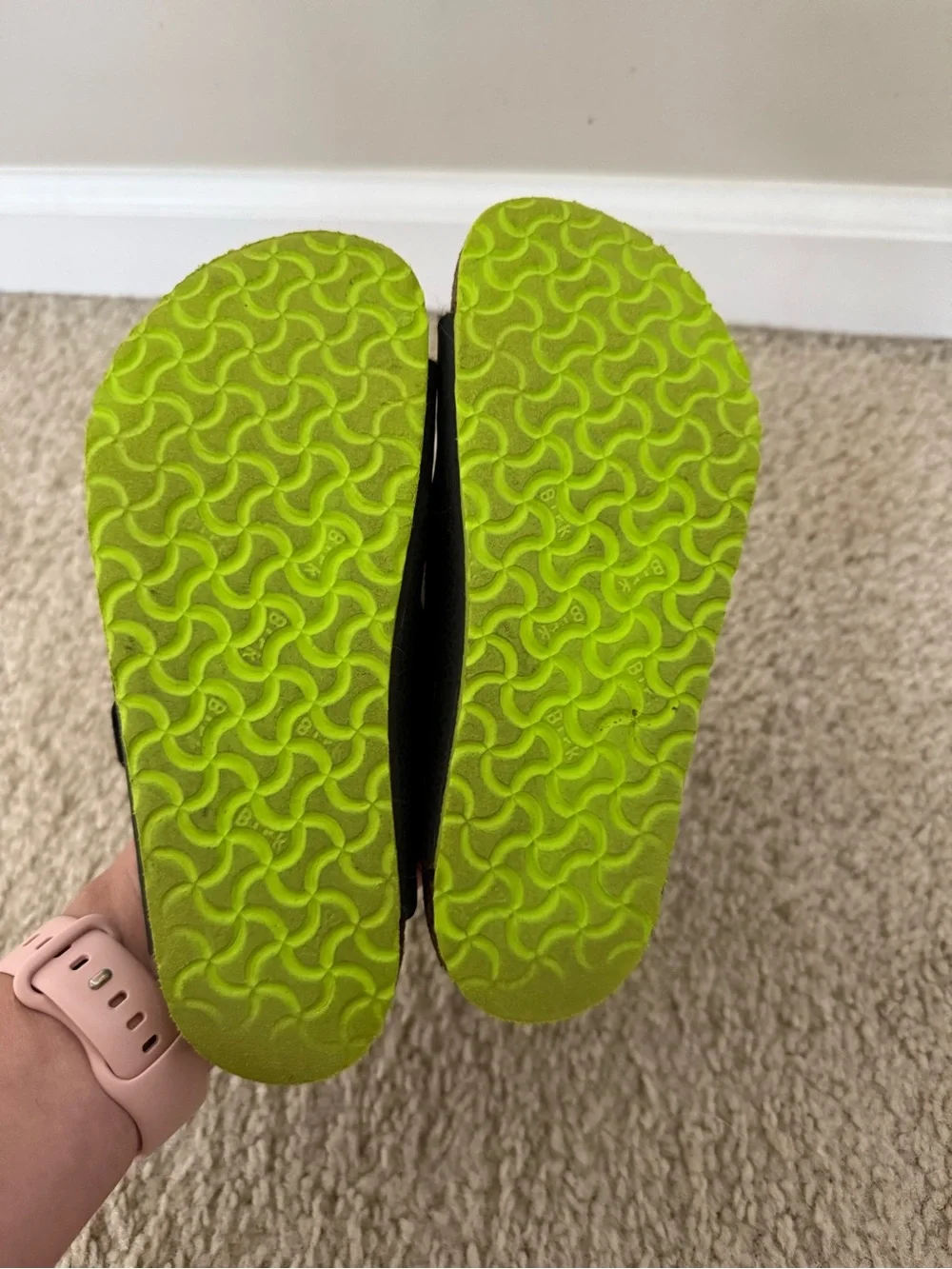 Birkenstock Kids Black Sandals with Lime Trim